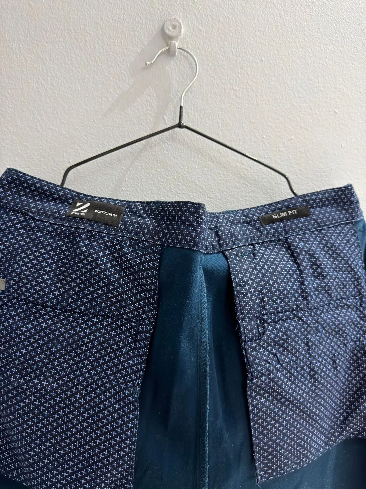 Navy Slim Fit Trousers with Patterned Pockets