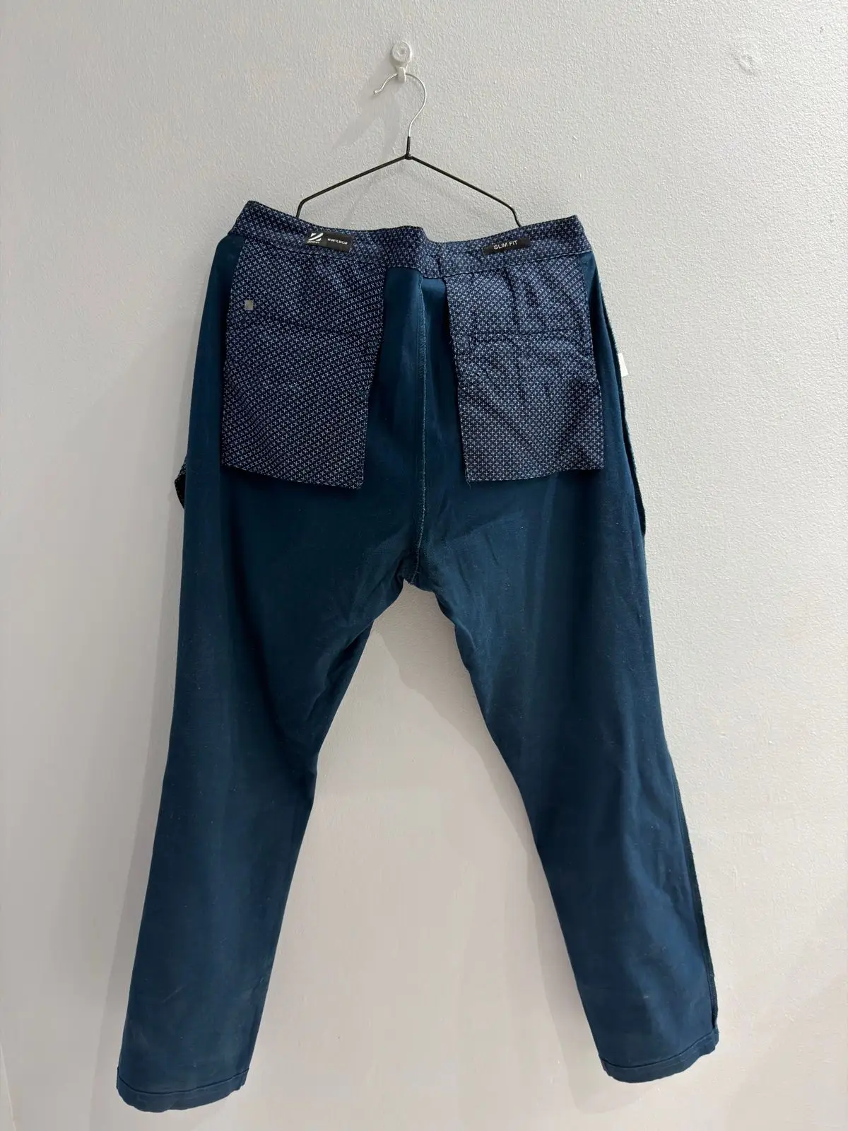 Navy Slim Fit Trousers with Patterned Pockets