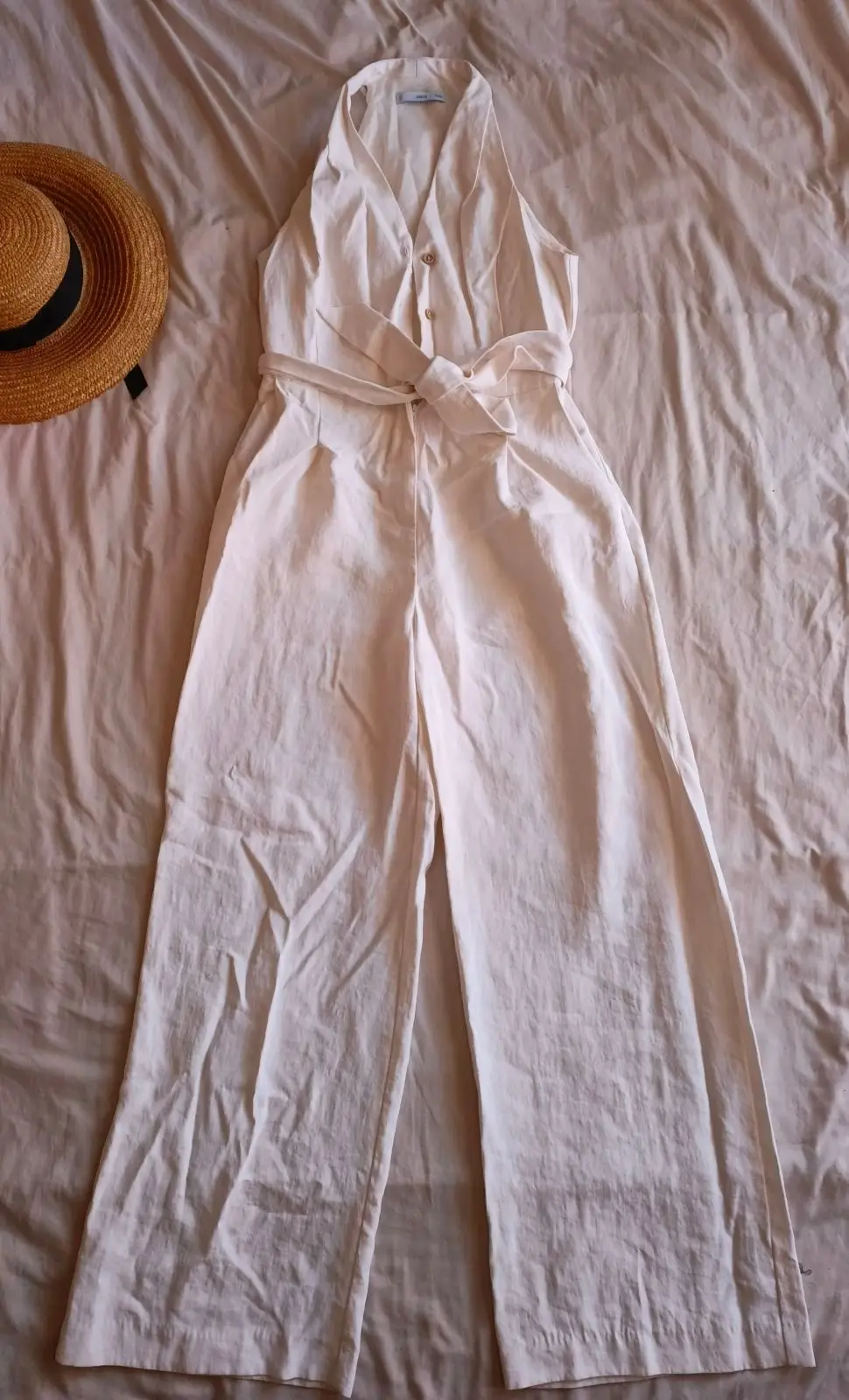 Mango Cream Linen Wrap Dress Size M