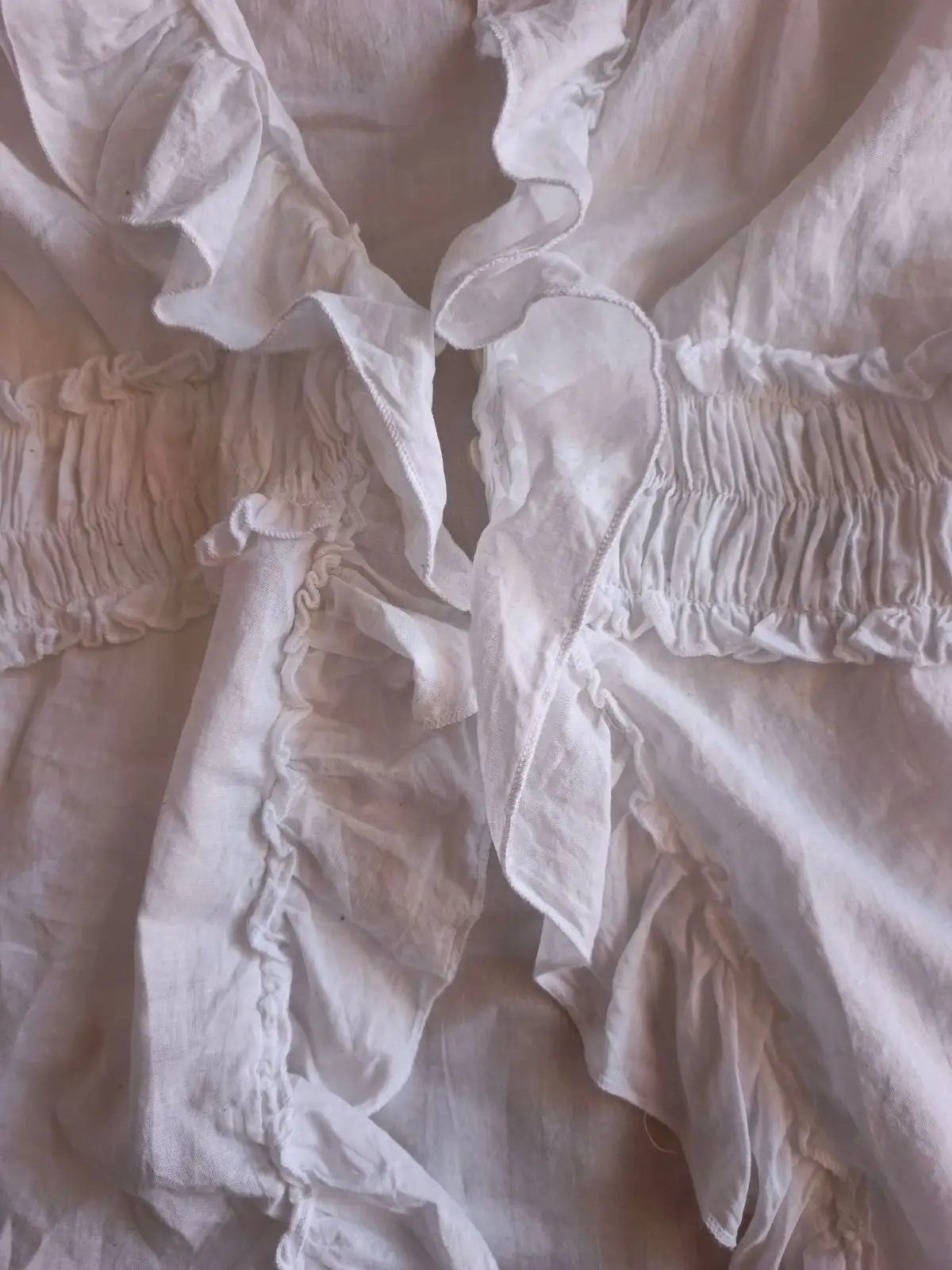 White Cotton Blouse with Ruffled Neckline