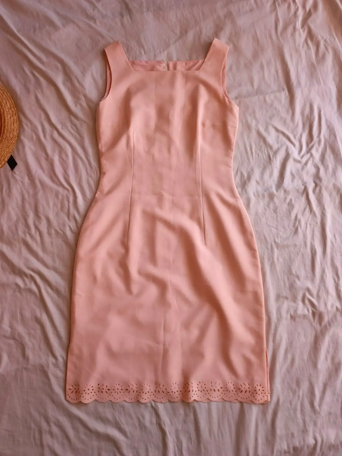Peach Sleeveless Dress with Eyelet Lace Trim