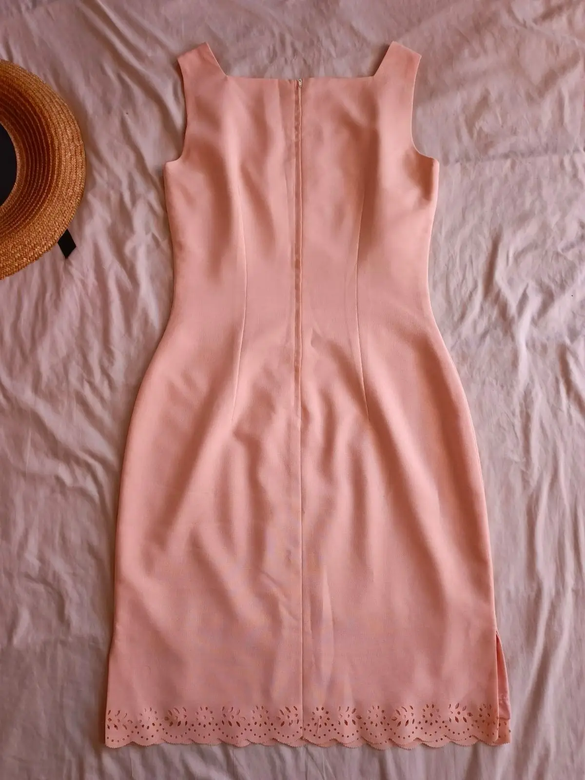 Peach Sleeveless Dress with Eyelet Lace Trim