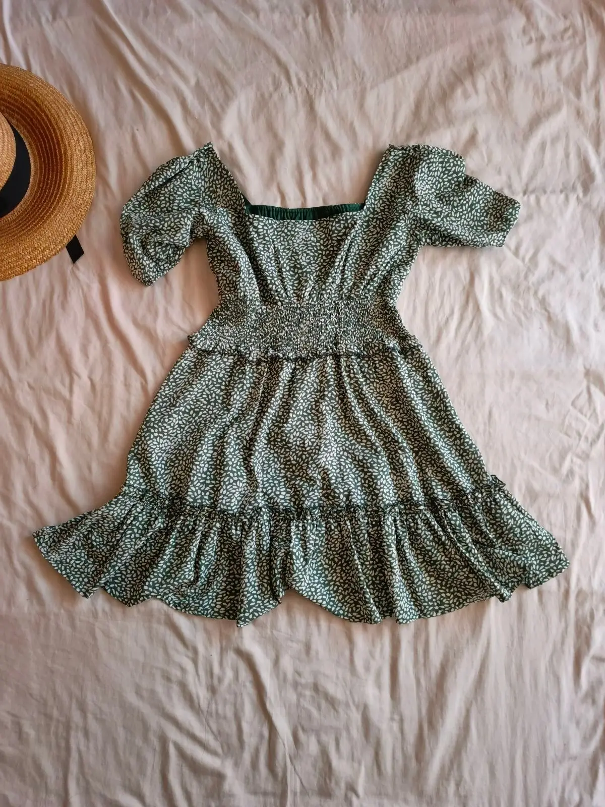 Missguided Green Floral Off-Shoulder Dress Size S