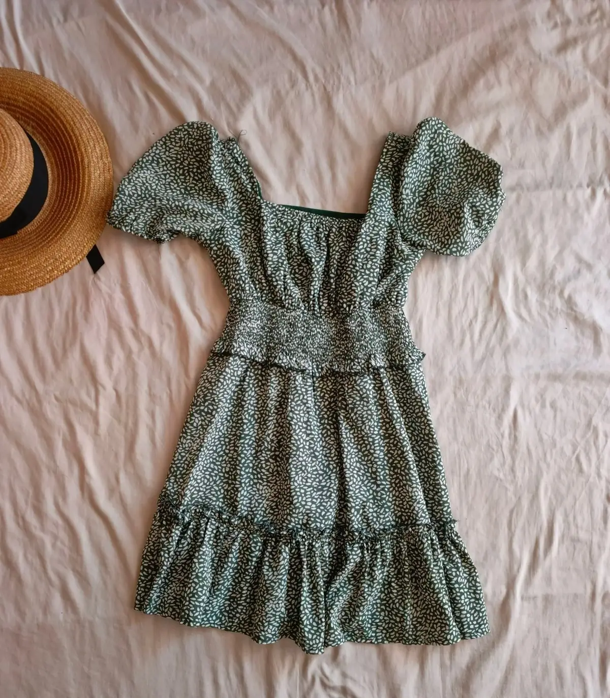 Missguided Green Floral Off-Shoulder Dress Size S