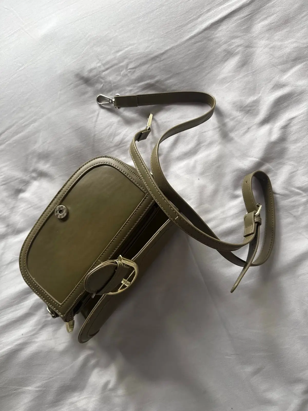 Olive Green Leather Crossbody Bag Small