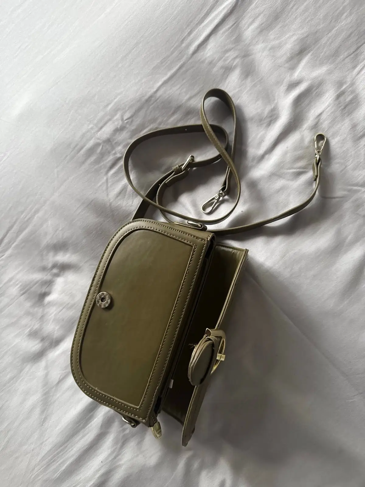 Olive Green Leather Crossbody Bag Small