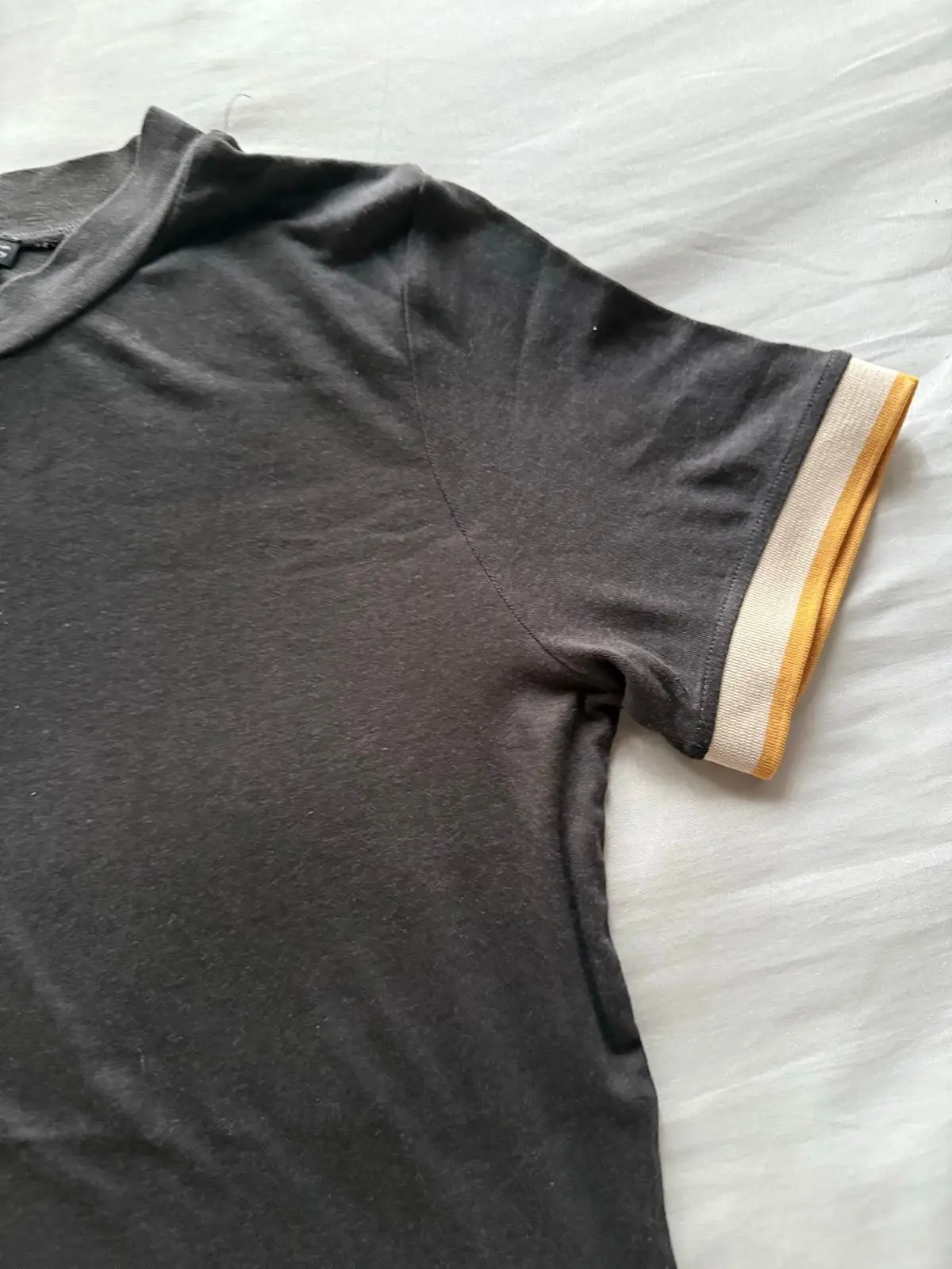 Zara Black T-Shirt with Striped Cuffs Size L