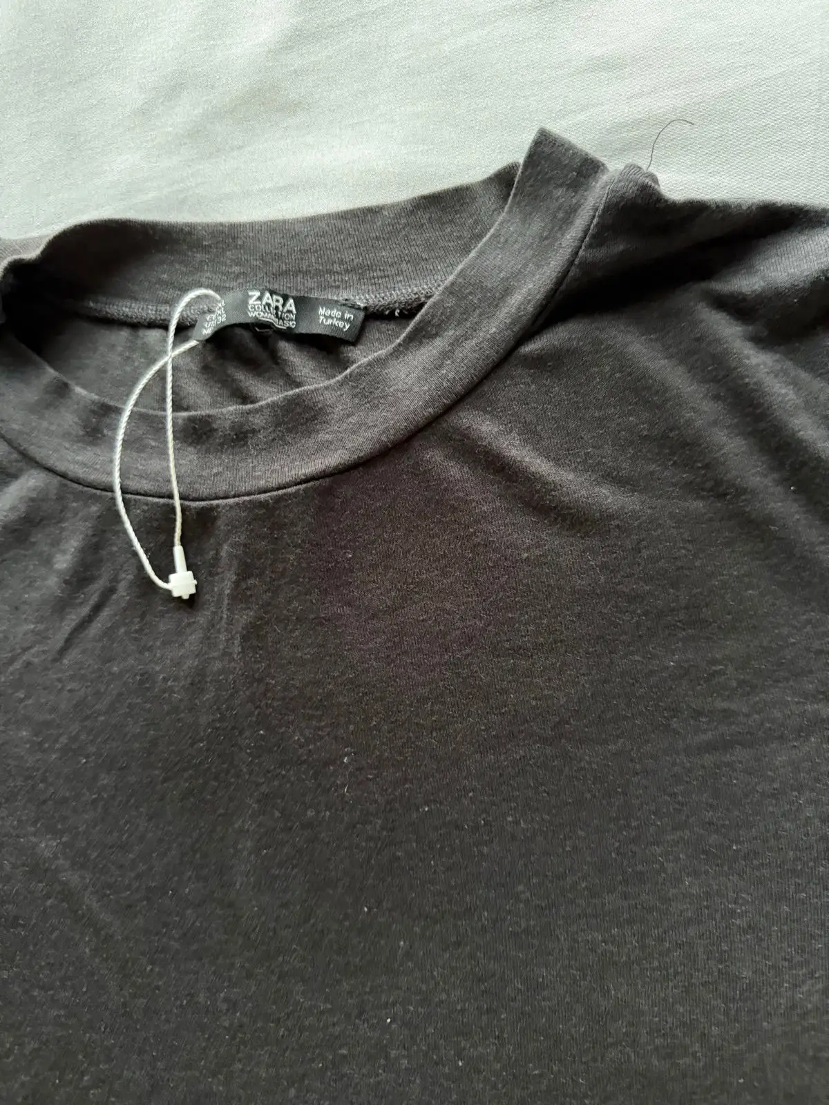 Zara Black T-Shirt with Striped Cuffs Size L