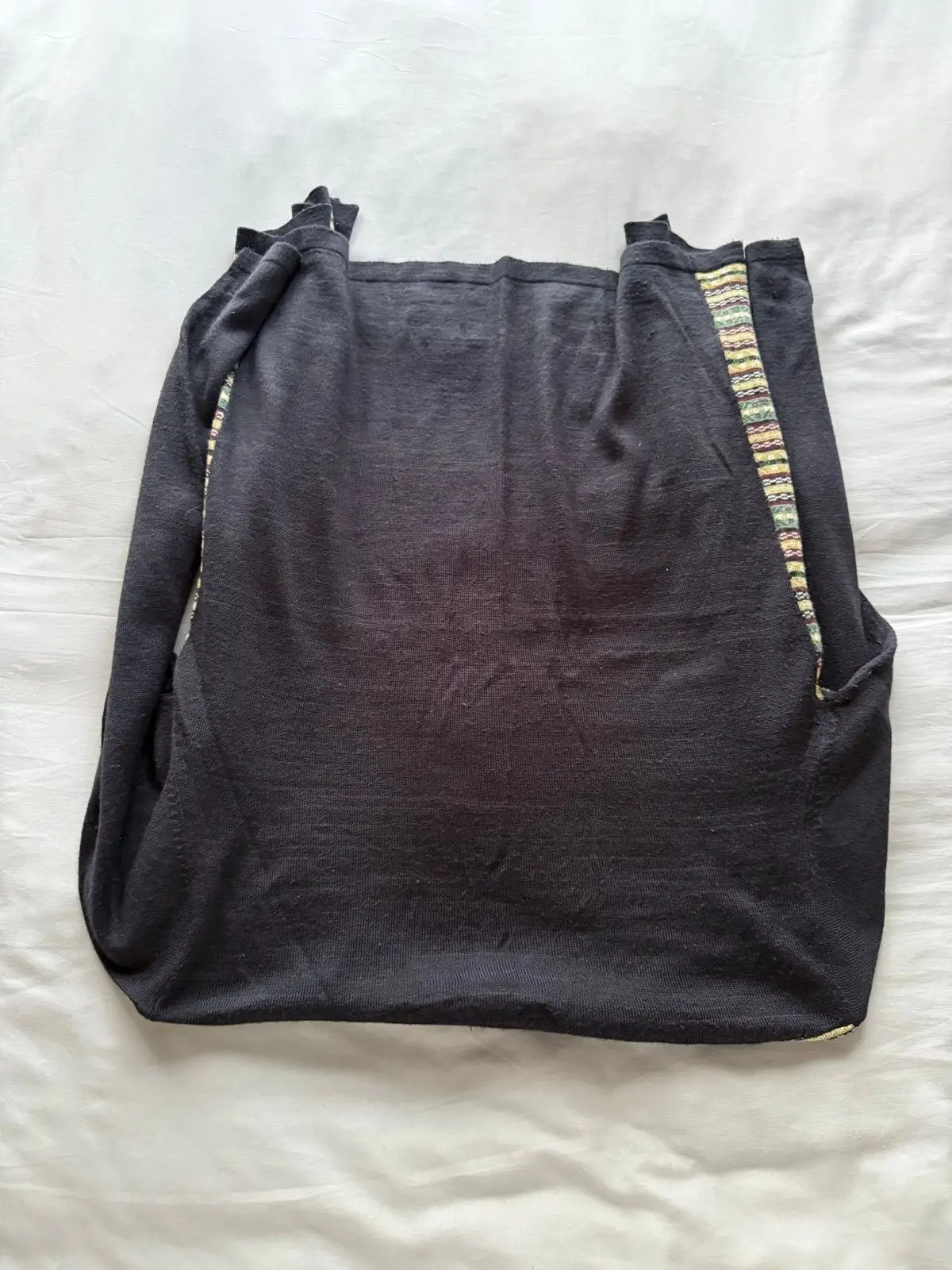 Black Cardigan with Striped Knit Front Panel