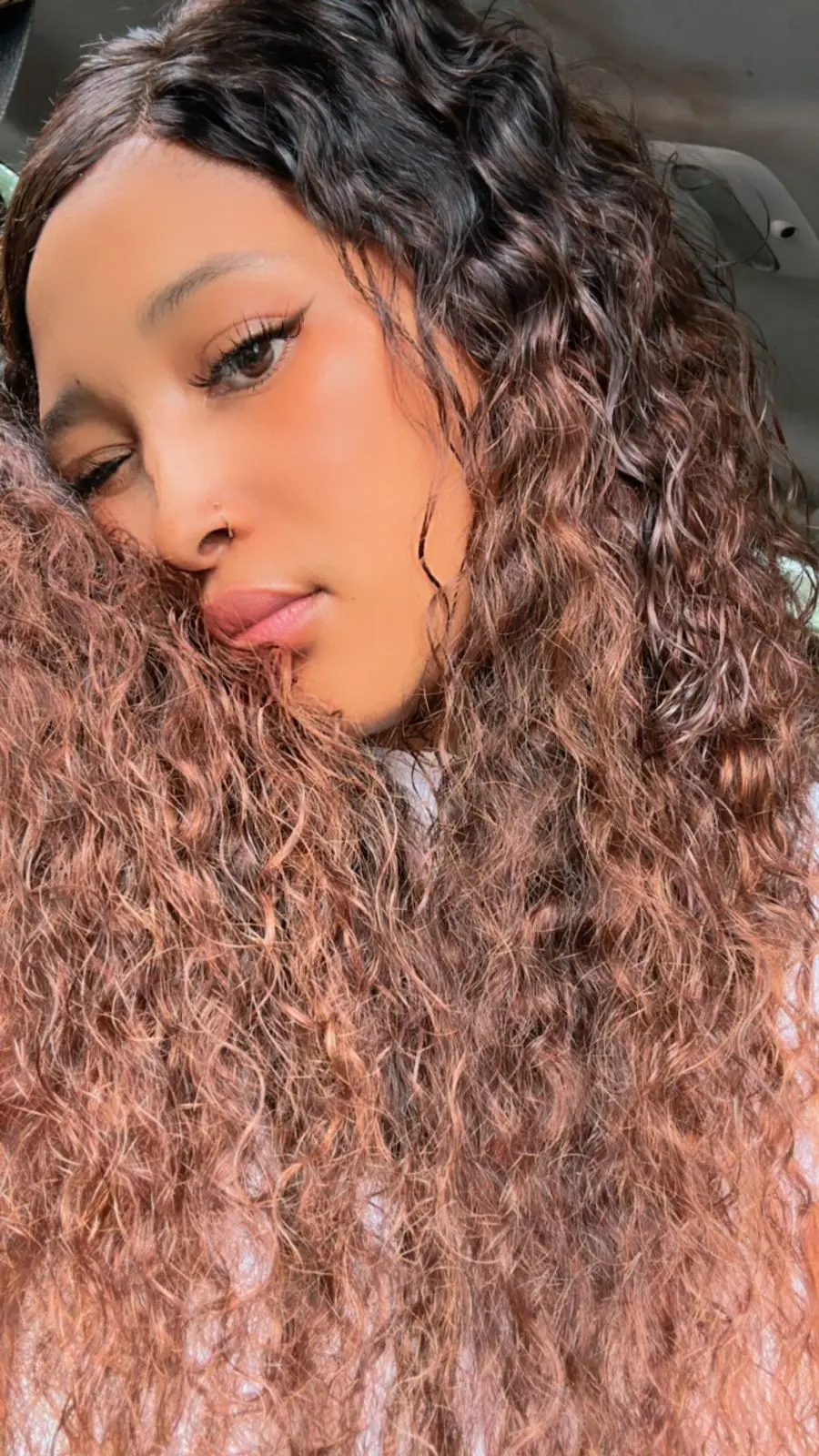 Long Curly Wavy Wig 26 Inch Dark Brown Caramel