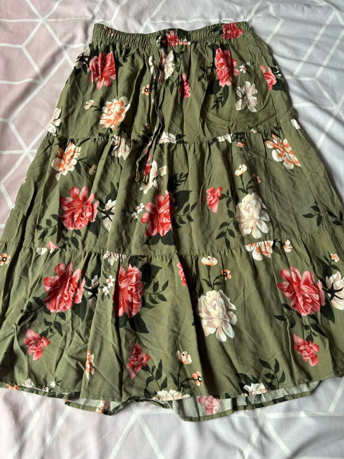 Olive Floral Midi Skirt Size 10