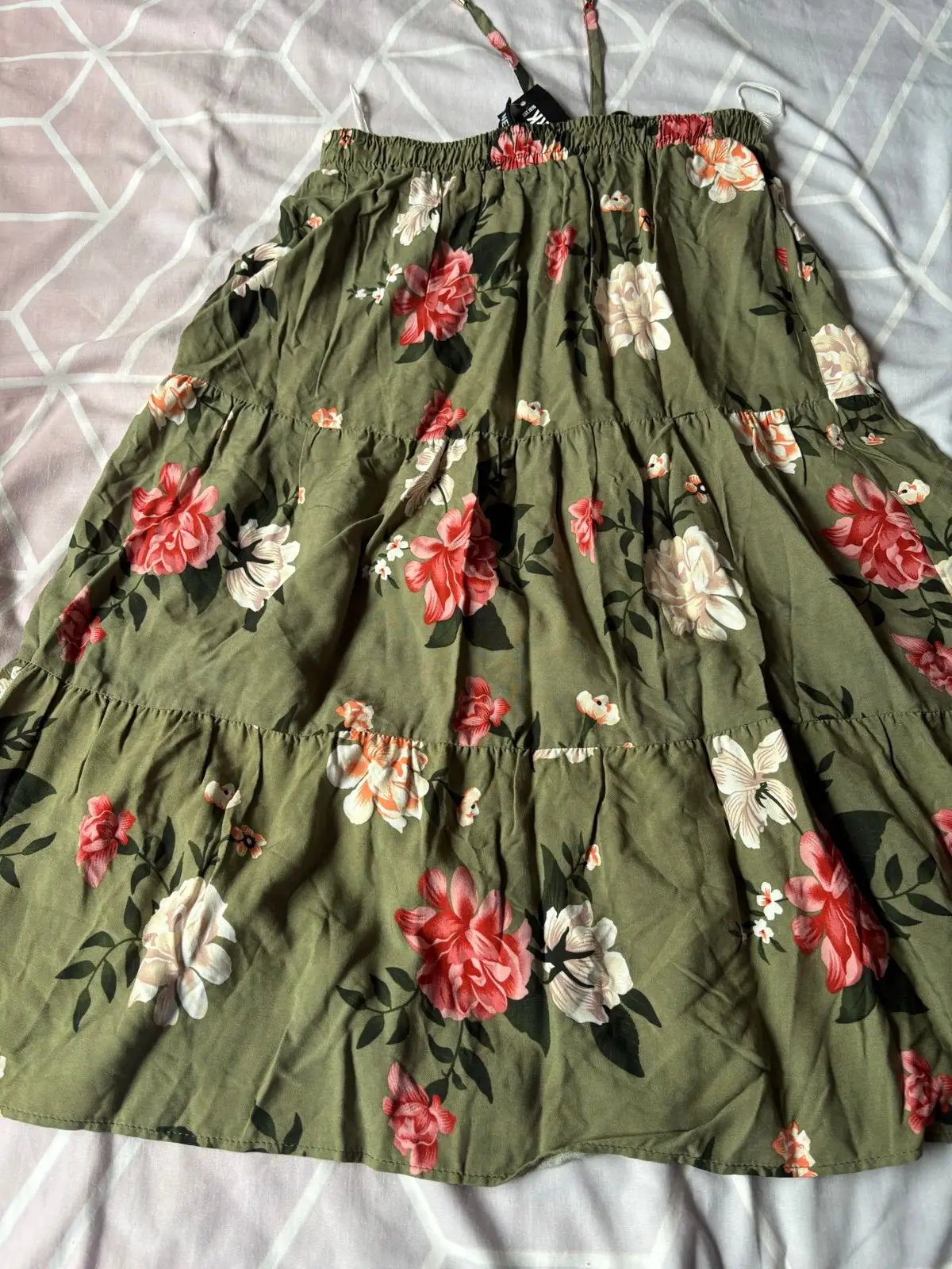 Olive Floral Midi Skirt Size 10