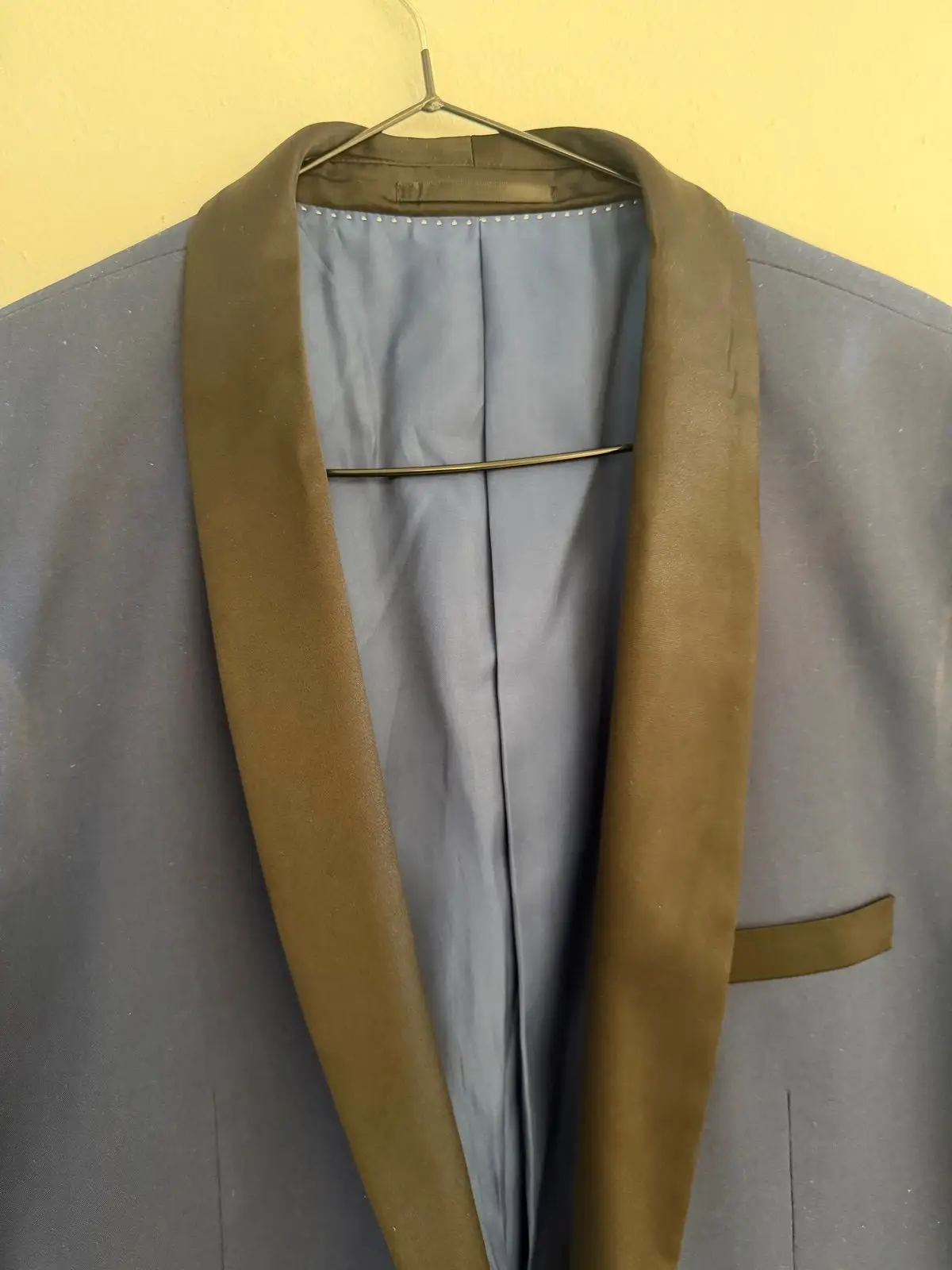 Navy Blue Blazer with Brown Lapels