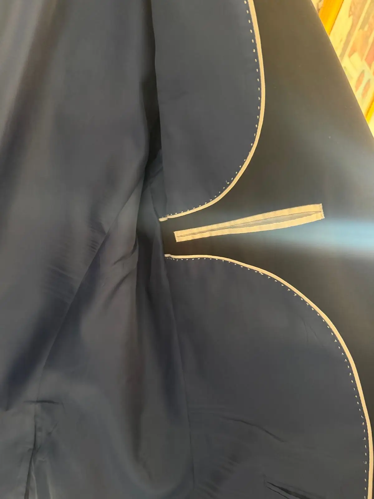 Navy Blue Blazer with Brown Lapels