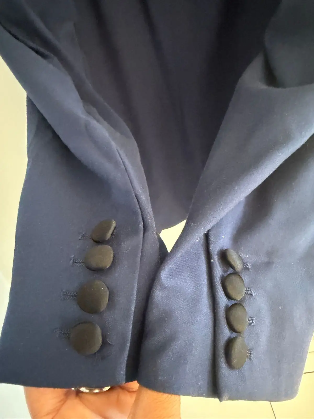 Navy Blue Blazer with Brown Lapels