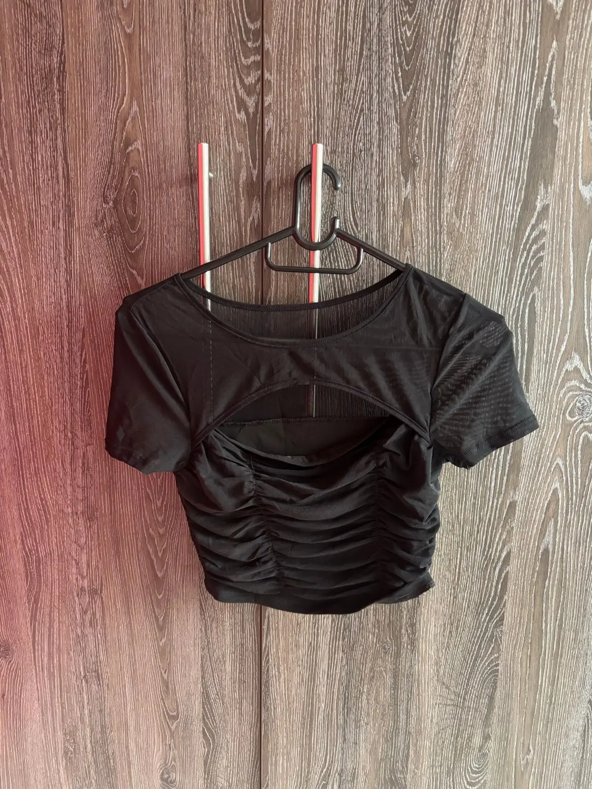 Shein Black Ruched Cutout Crop Top XS