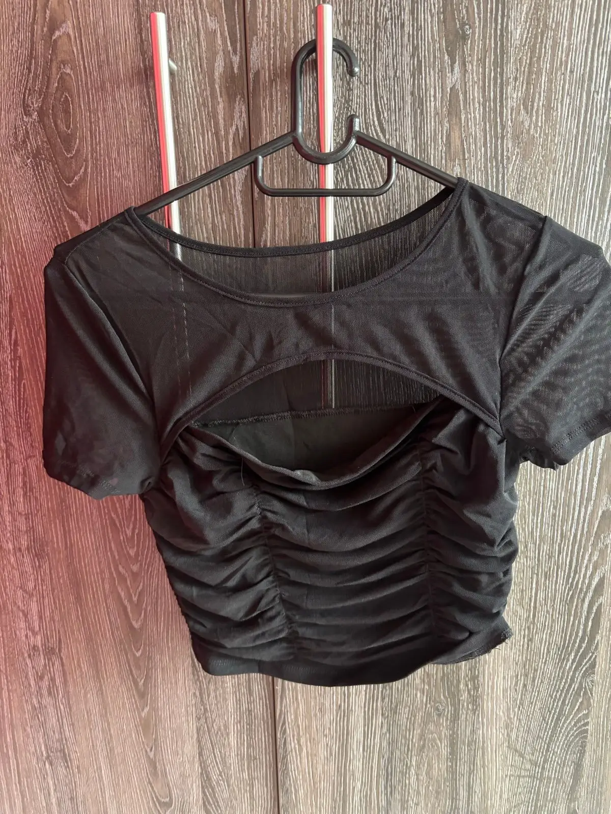 Black Ruched Cutout Crop Top XS