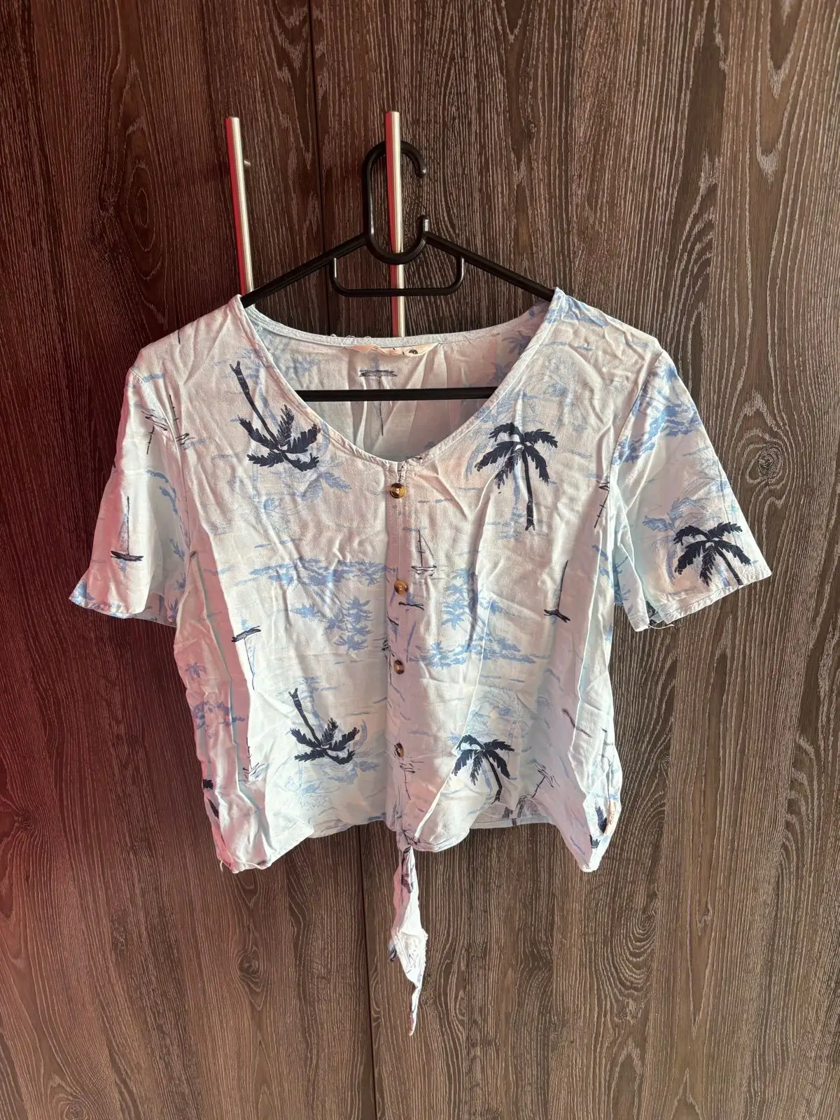 Cream Tie-Dye Palm Tree Short-Sleeve Top Size M
