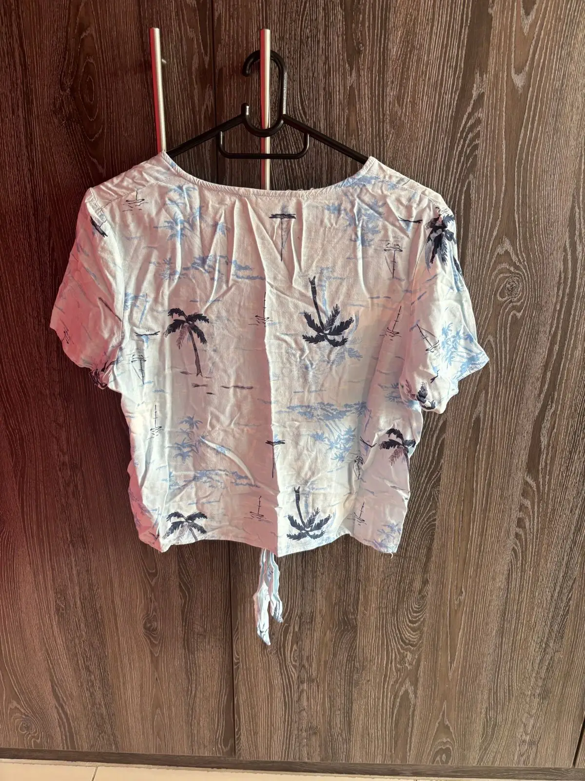 Cream Tie-Dye Palm Tree Short-Sleeve Top Size M