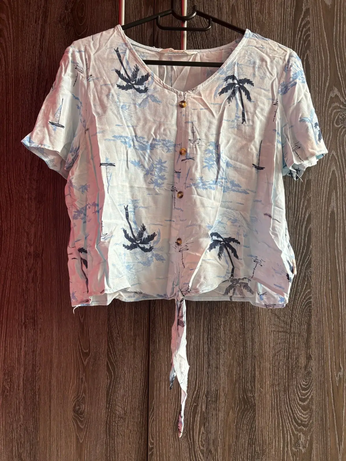 Cream Tie-Dye Palm Tree Short-Sleeve Top Size M