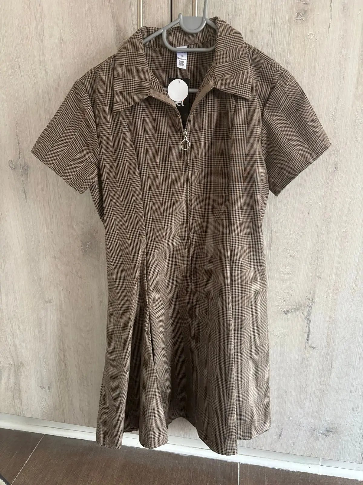 Jet Brown Plaid Collared Dress Size 12