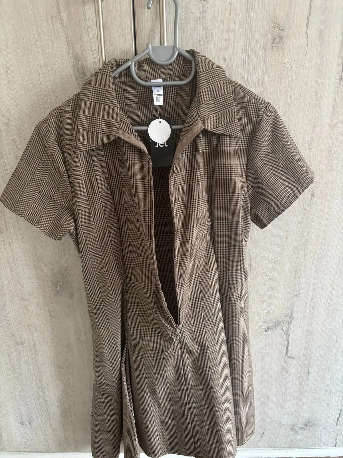 Jet Brown Plaid Collared Dress Size 12