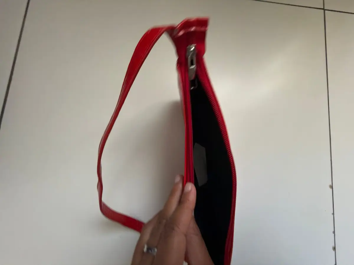 Red Crocodile-Embossed Clutch Wallet with Wrist Strap