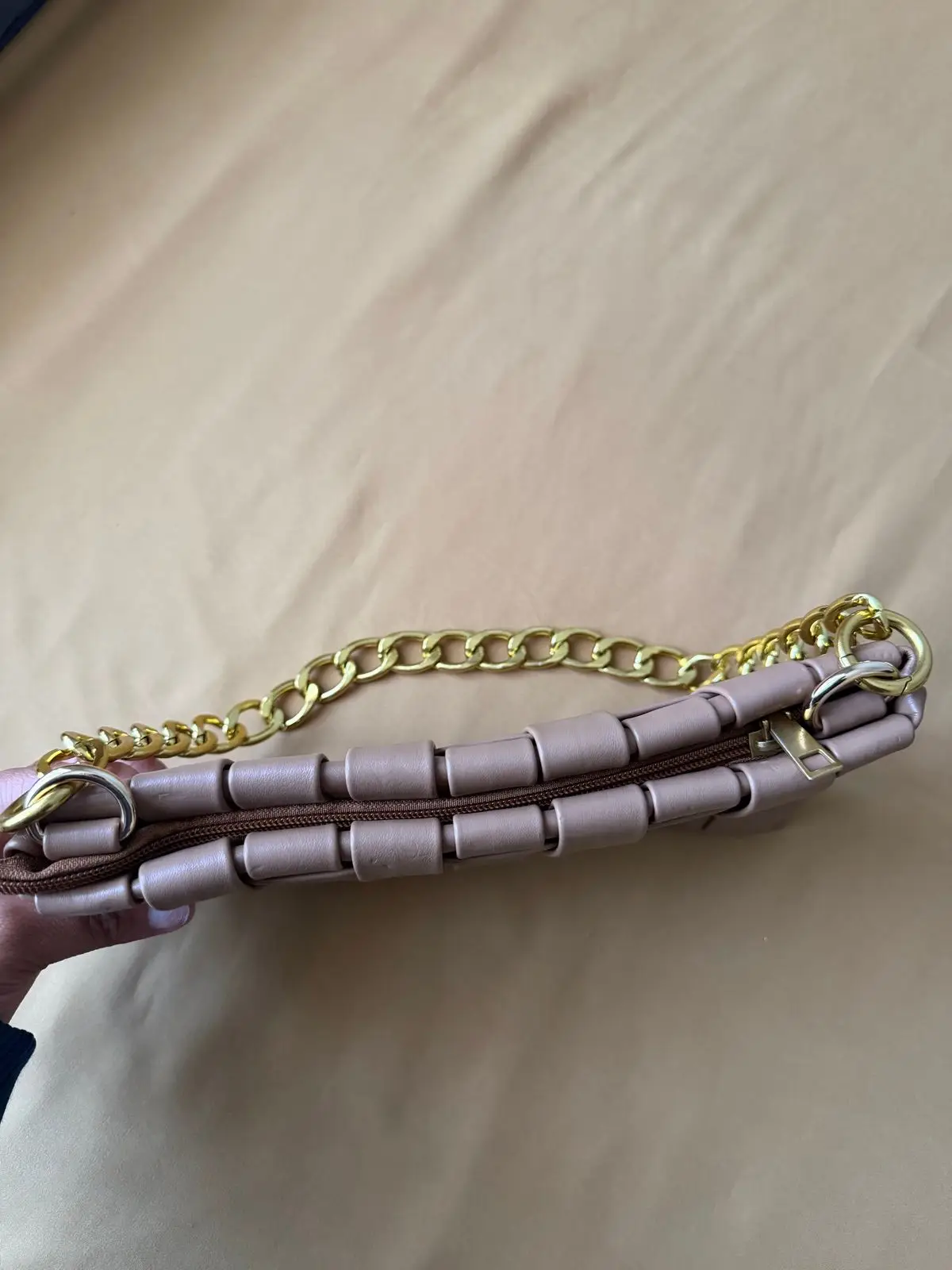 Lavender Woven Leather Shoulder Bag with Chain Handle