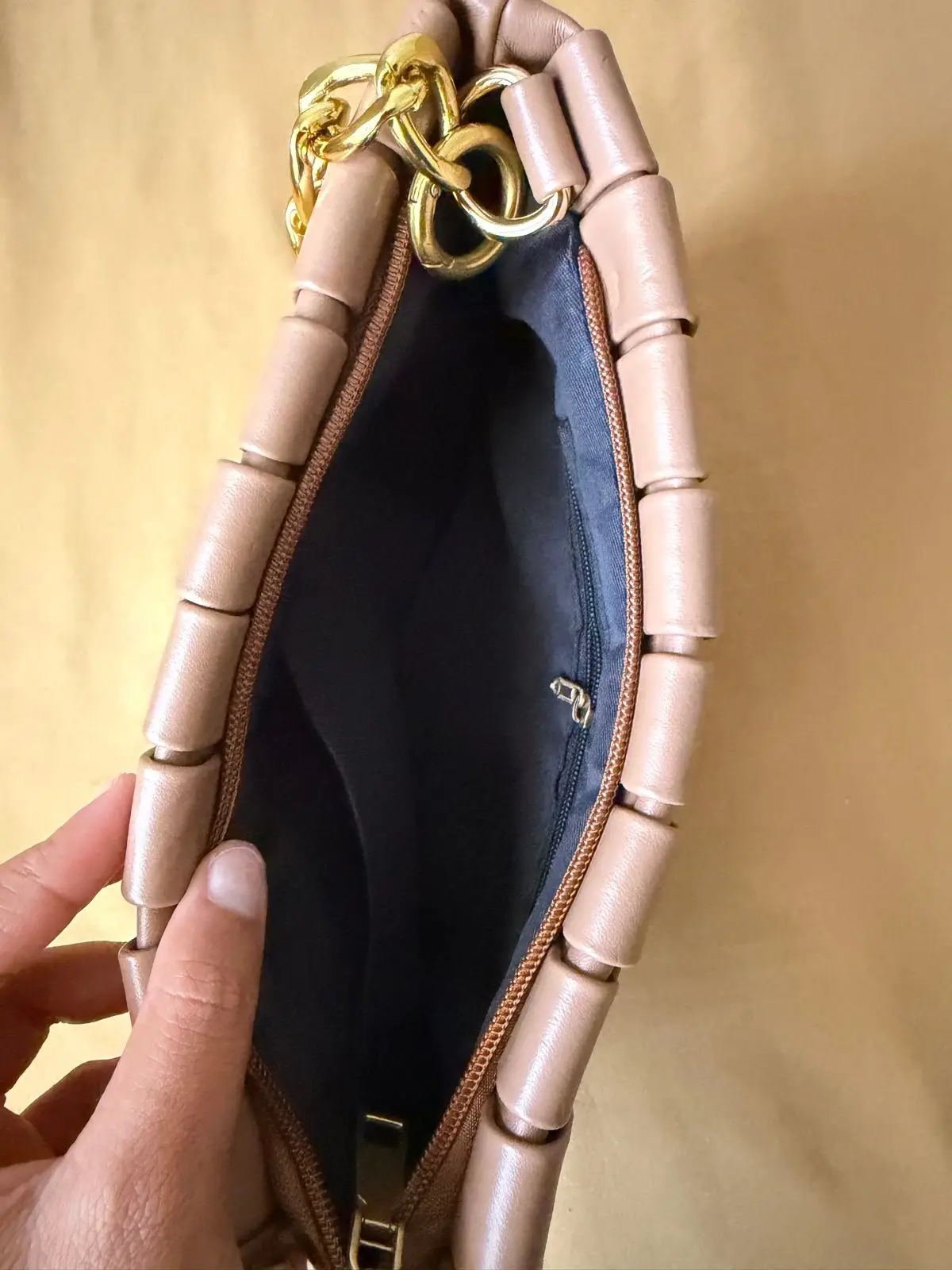 Lavender Woven Leather Shoulder Bag with Chain Handle