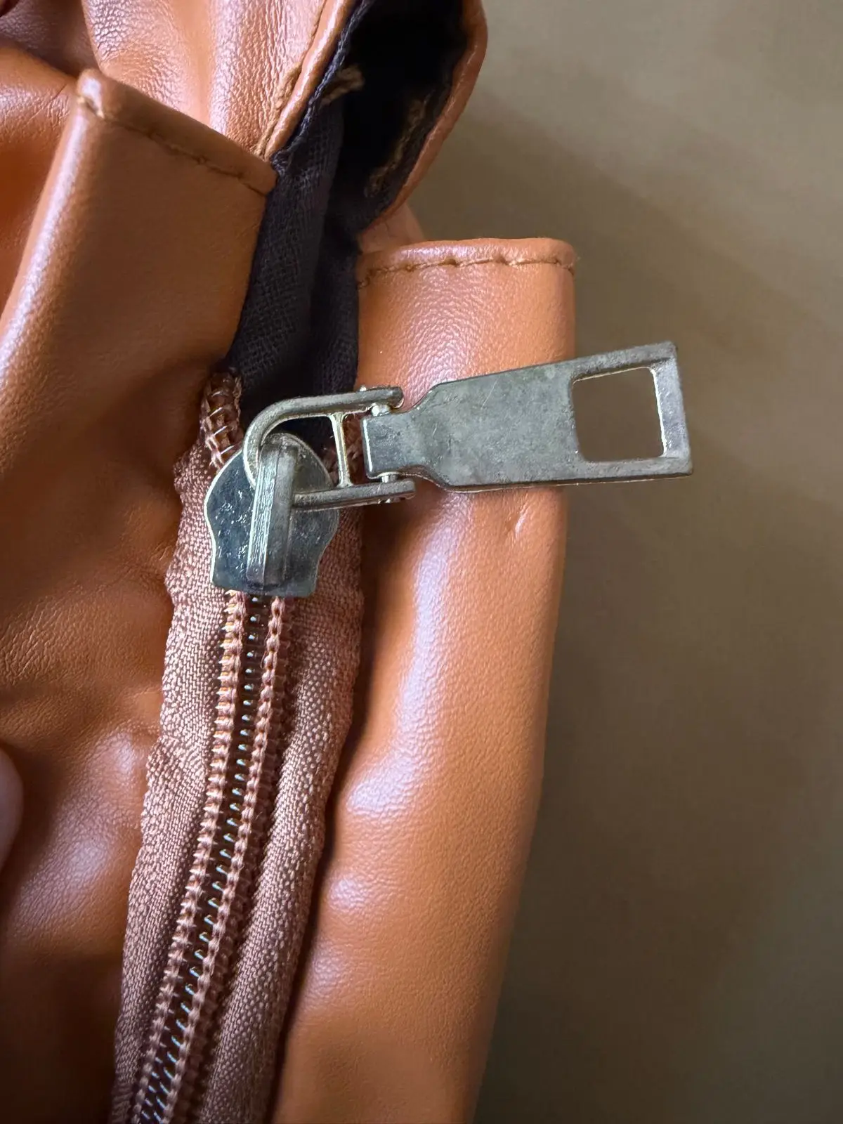 Cognac Leather Clutch with Chain Strap