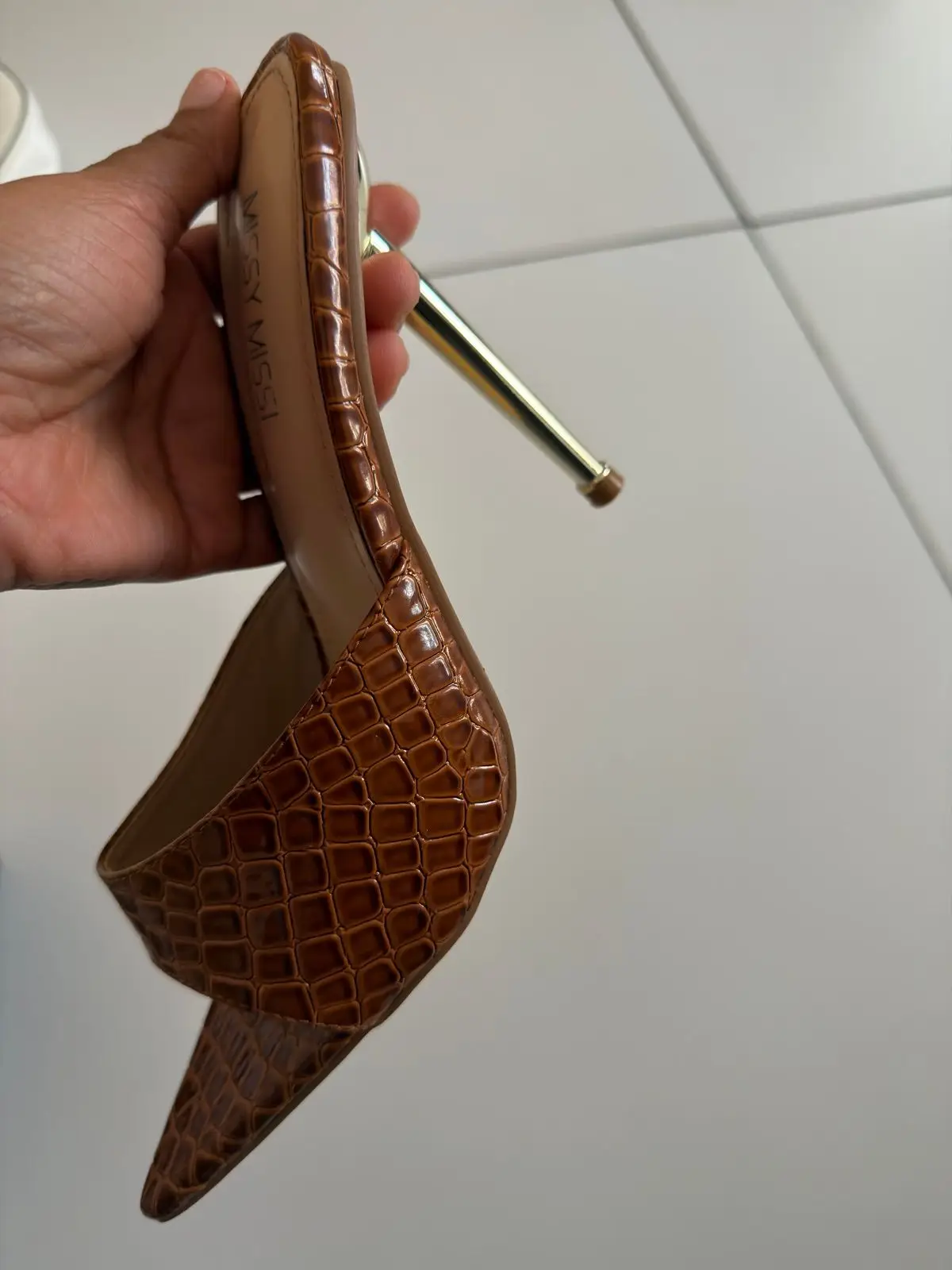 Missy Missi Brown Crocodile Mules Size 5