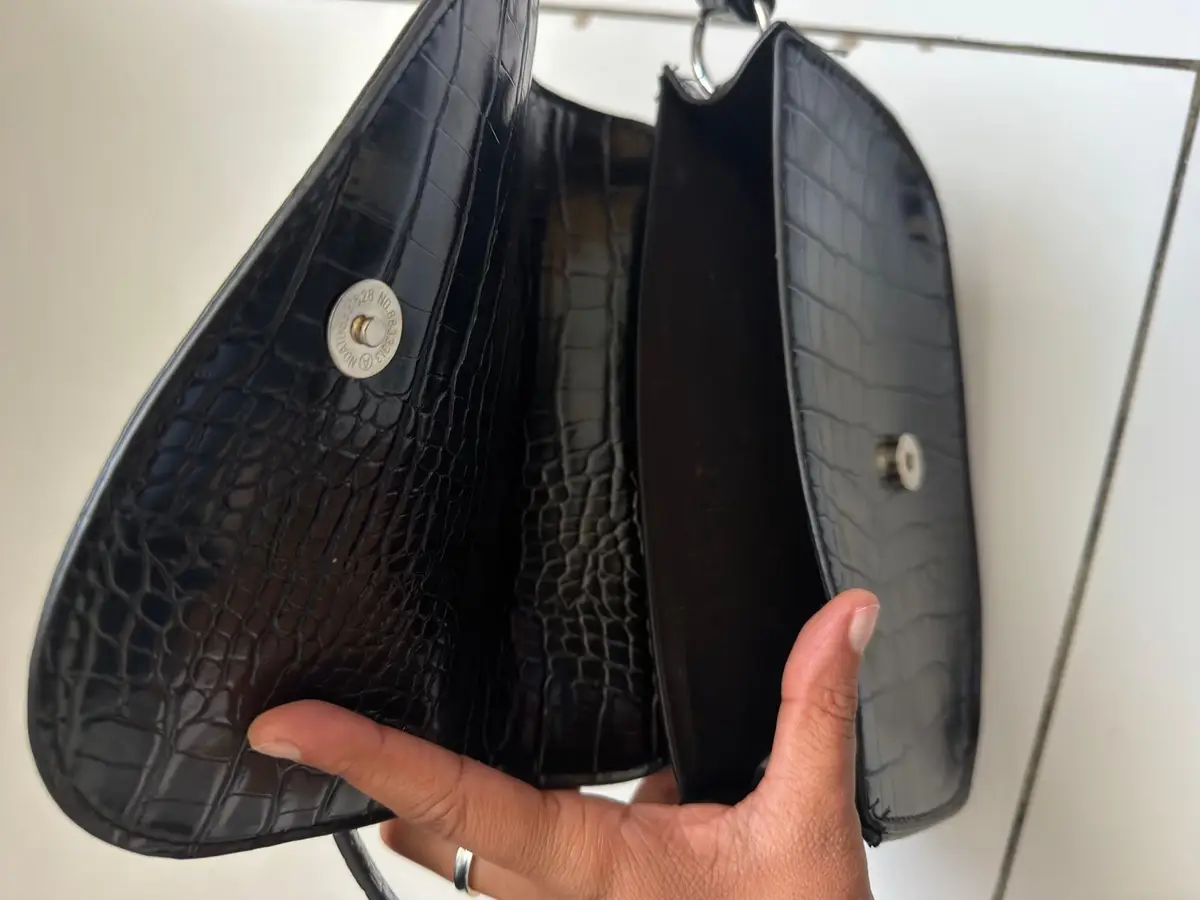 Black Crocodile-Embossed Shoulder Bag