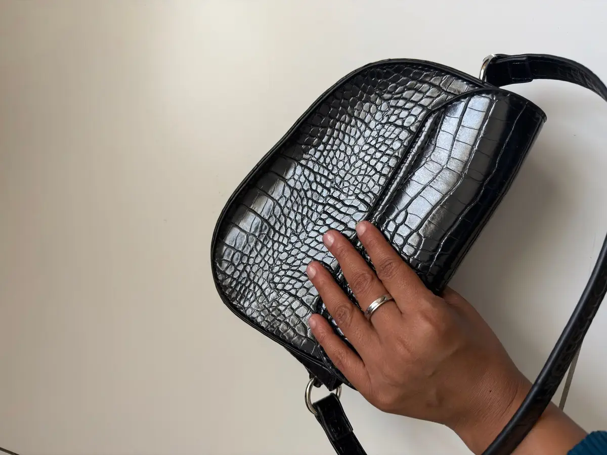 Black Crocodile-Embossed Shoulder Bag