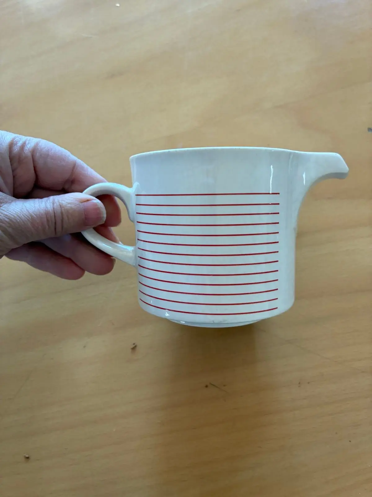Vintage White Ceramic Measuring Cup with Red Lines