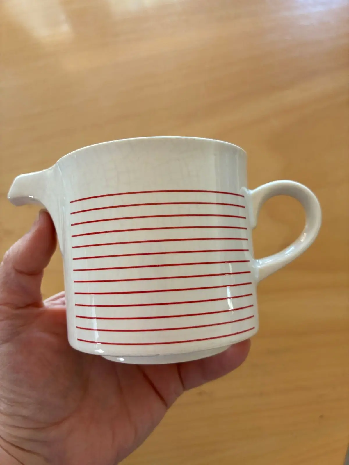 Vintage White Ceramic Measuring Cup with Red Lines