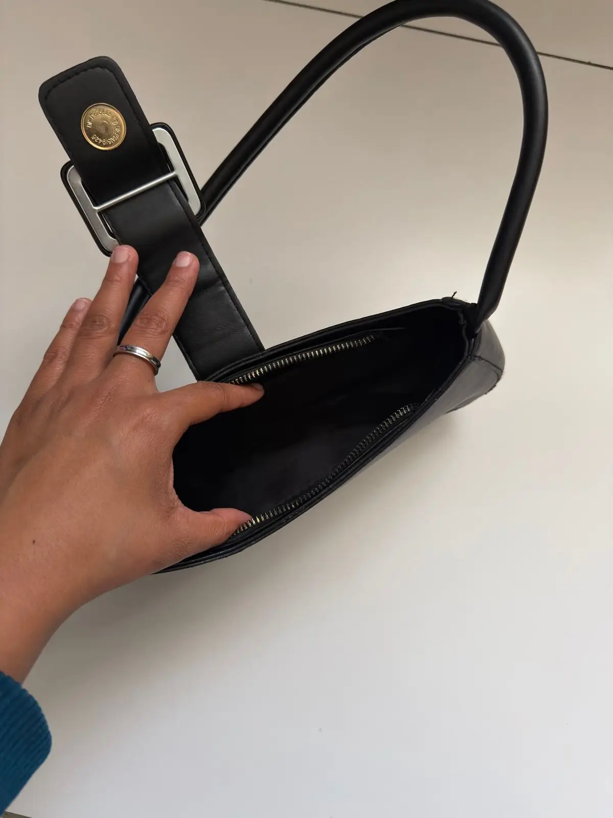 Black Shoulder Bag with Buckle Closure