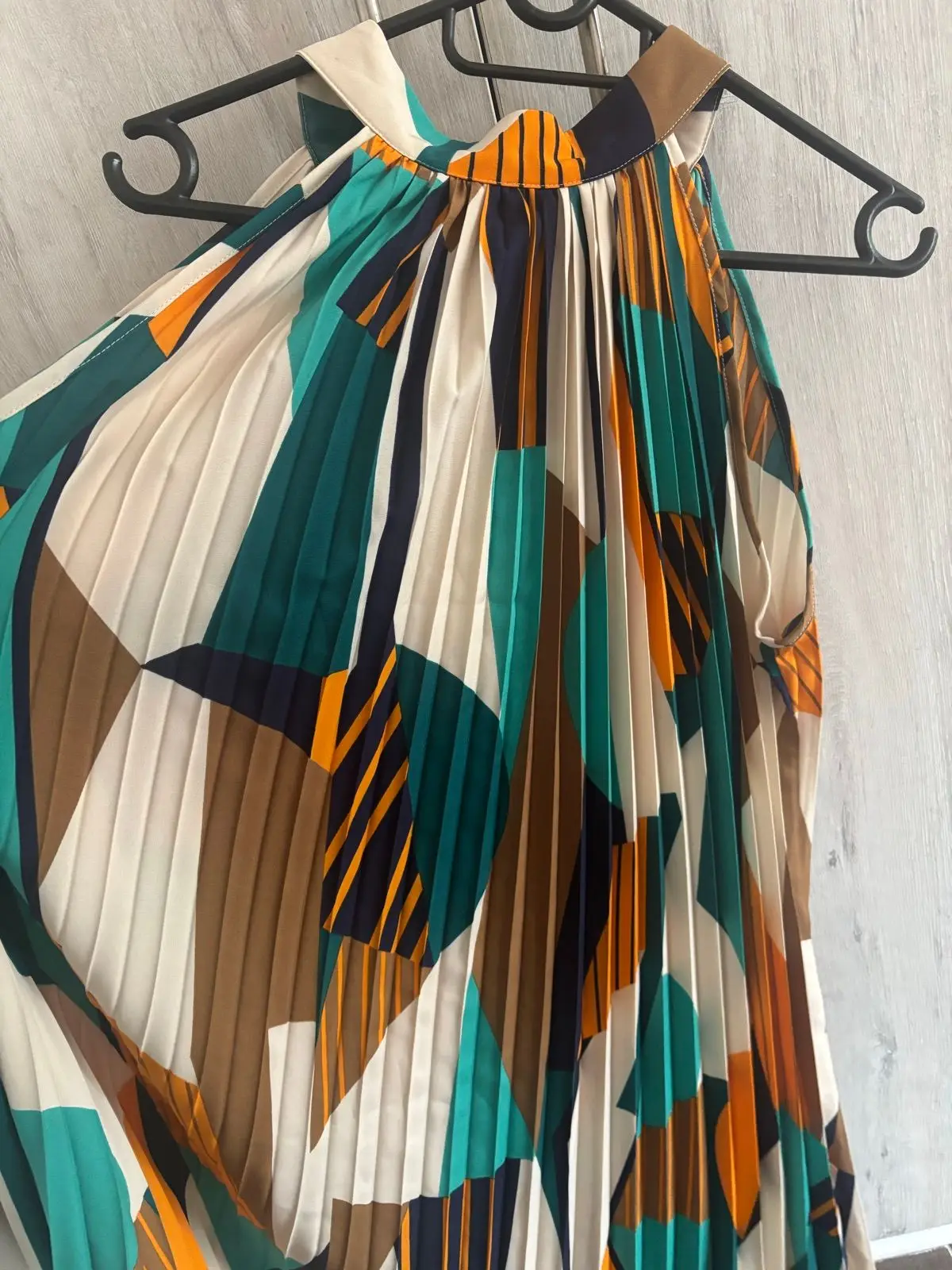 Shein Pleated Dress Geometric Color-Block M