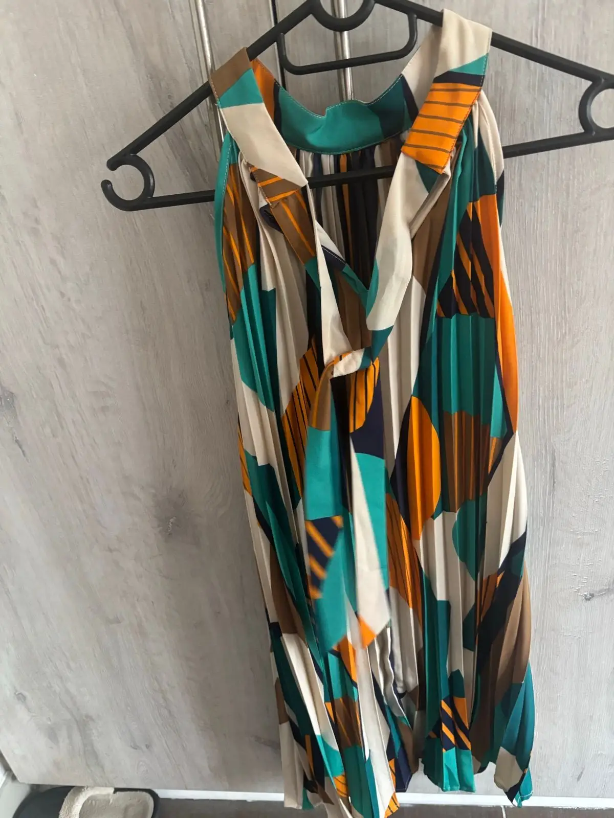 Shein Pleated Dress Geometric Color-Block M