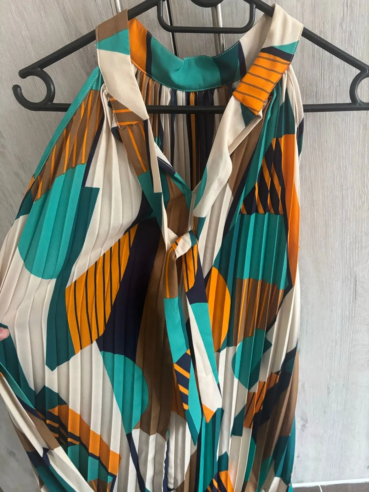 Shein Pleated Dress Geometric Color-Block M
