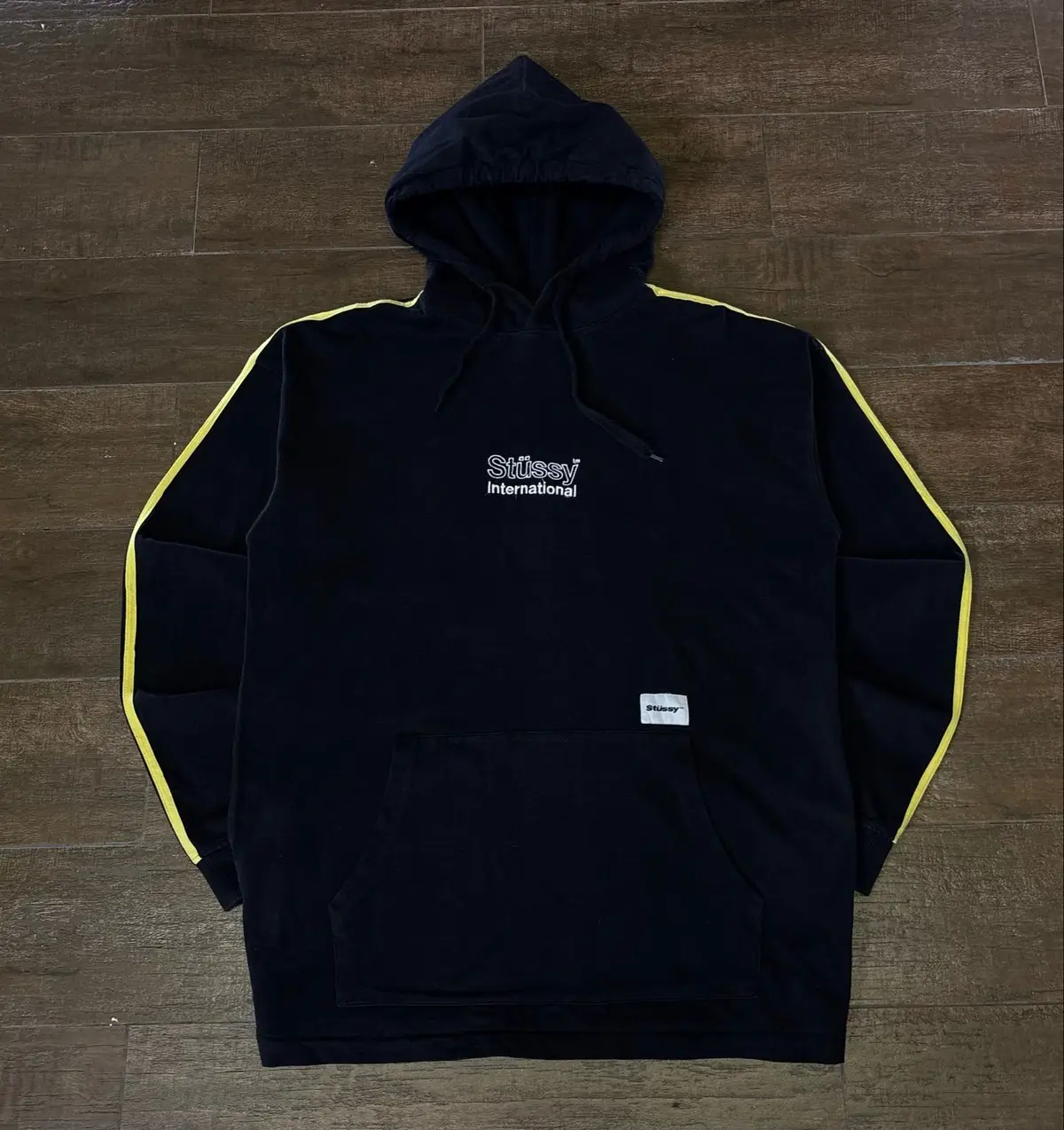 Stüssy International Hoodie Black Yellow Stripe M
