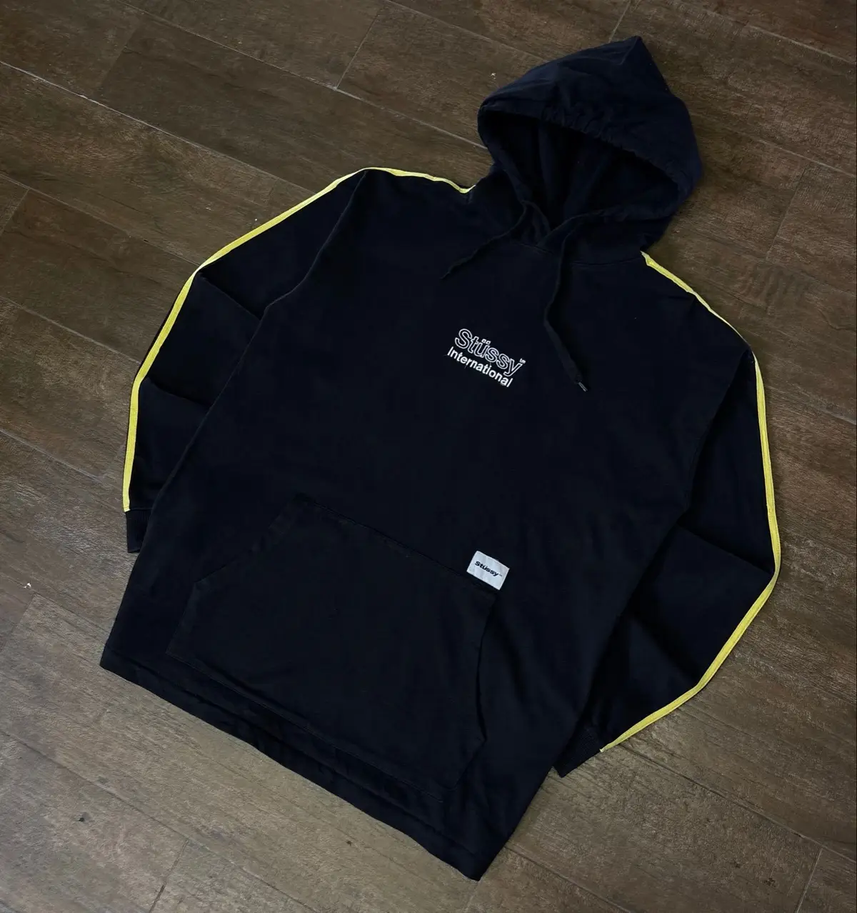 Stüssy International Hoodie Black Yellow Stripe M