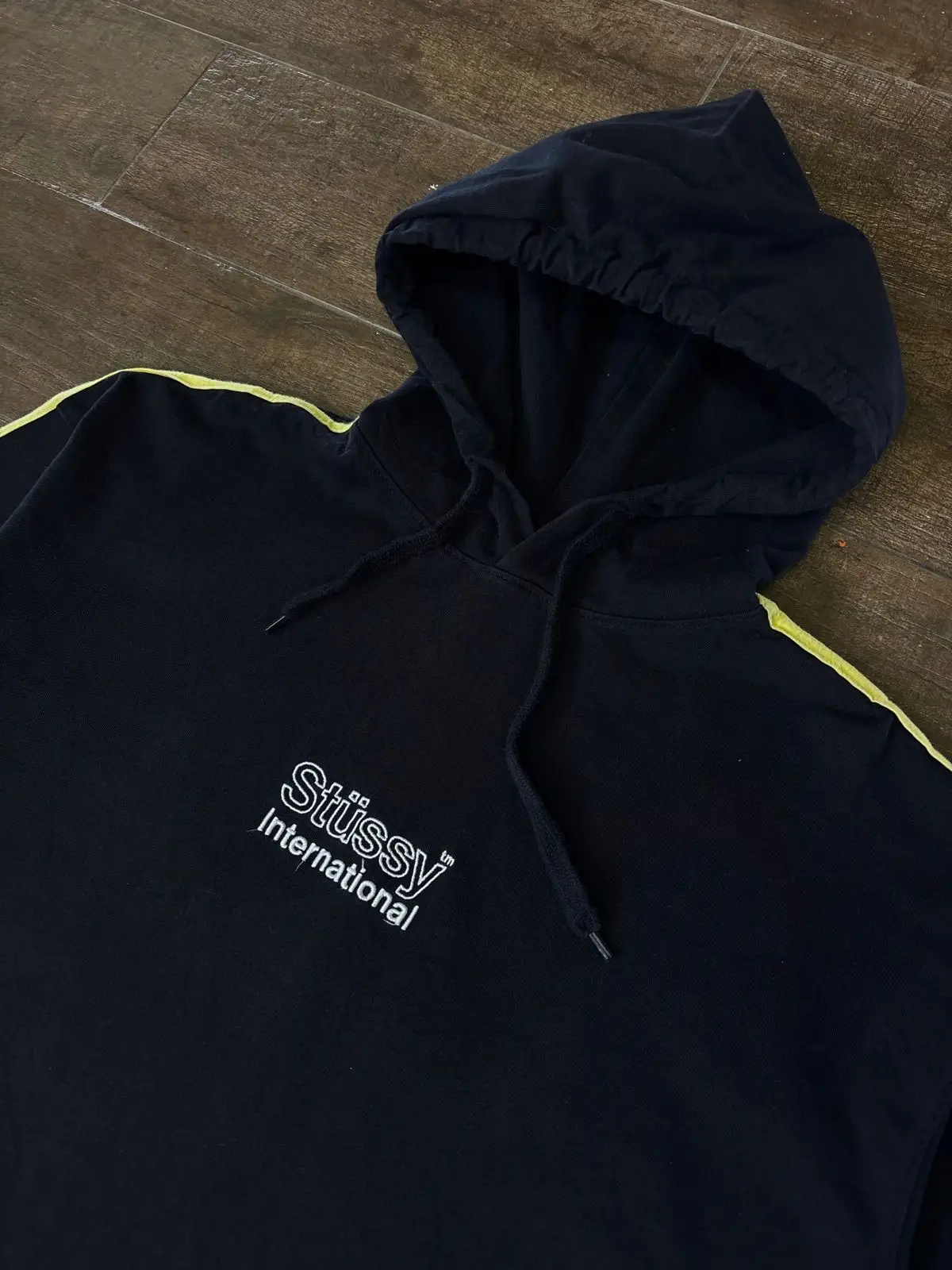 Stüssy International Hoodie Black Yellow Stripe M
