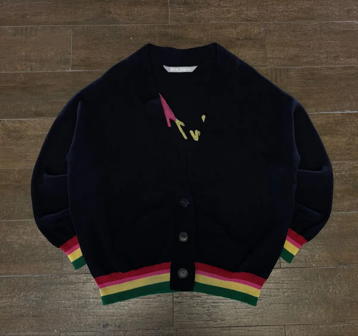 Palm Angels Black Cardigan Striped Cuffs
