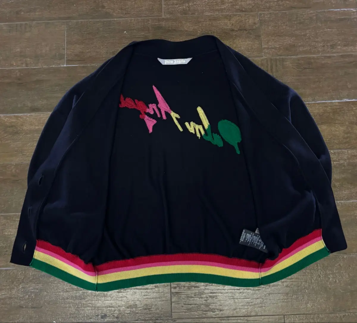 Palm Angels Black Cardigan Striped Cuffs