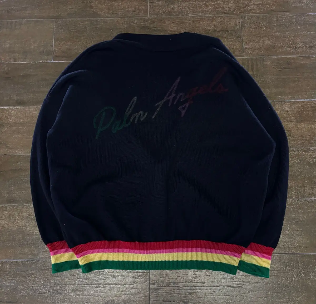 Palm Angels Black Cardigan Striped Cuffs