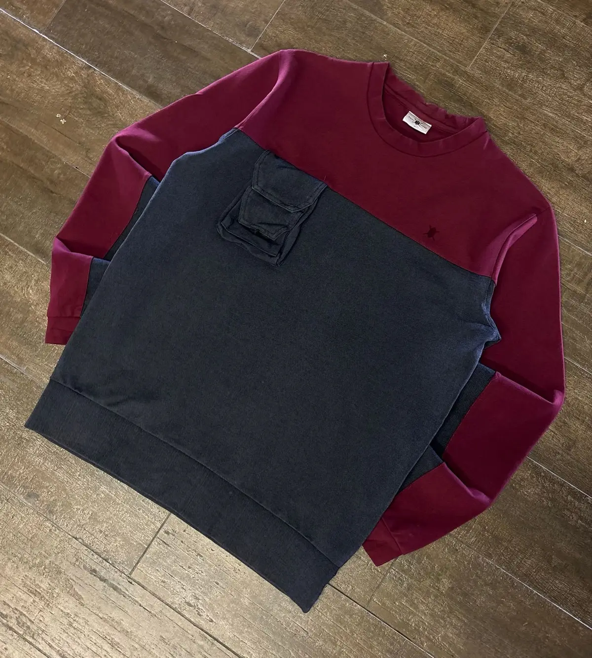 Burgundy & Charcoal Colour-Block Crewneck Sweatshirt M