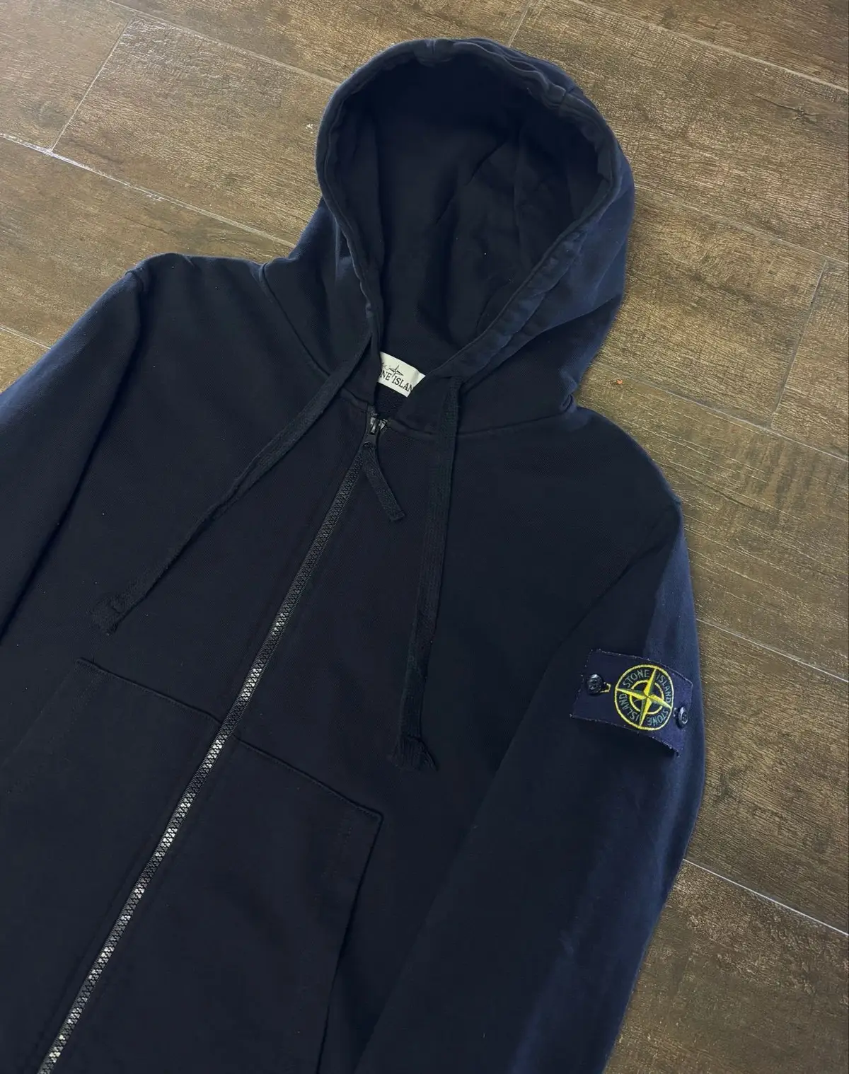 Stone Island Navy Zip Hoodie Size M
