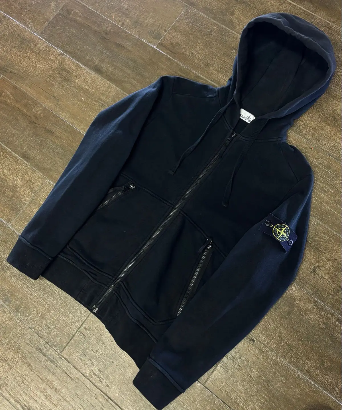 Stone Island Navy Velour Zip Hoodie Size S
