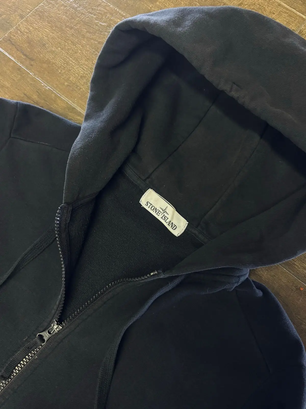 Stone Island Navy Velour Zip Hoodie Size S