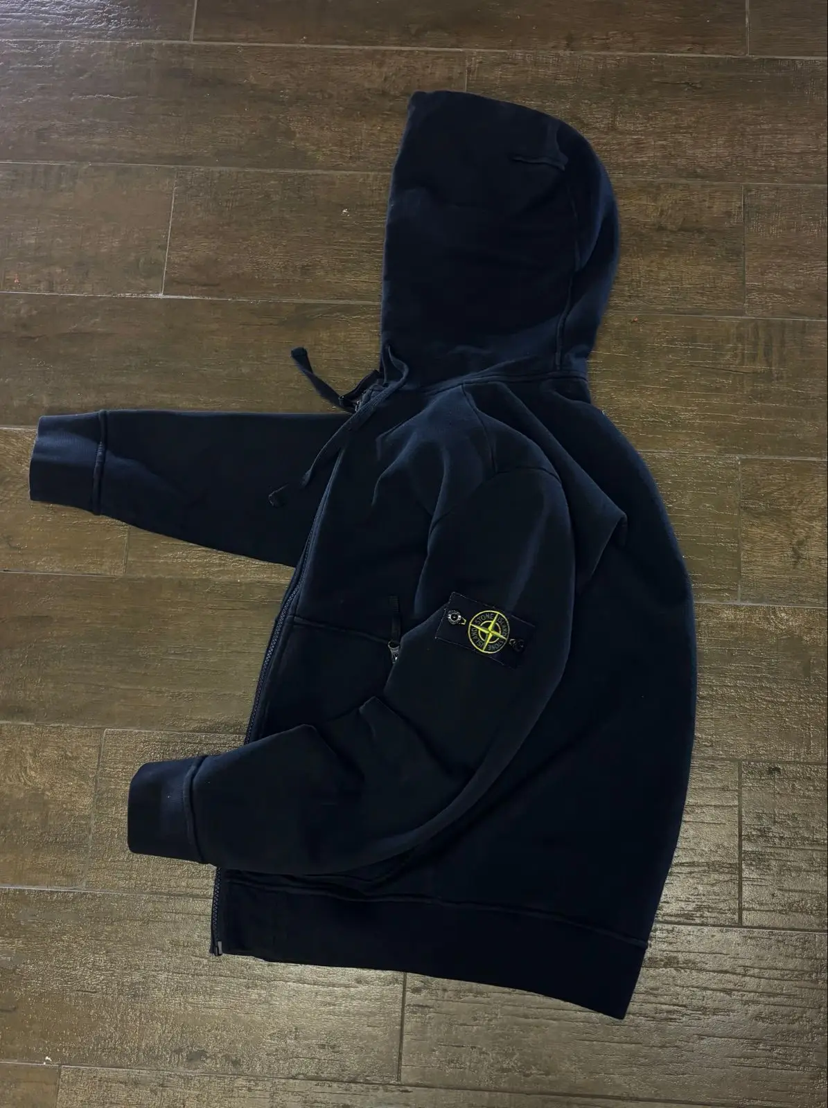Stone Island Navy Velour Zip Hoodie Size S